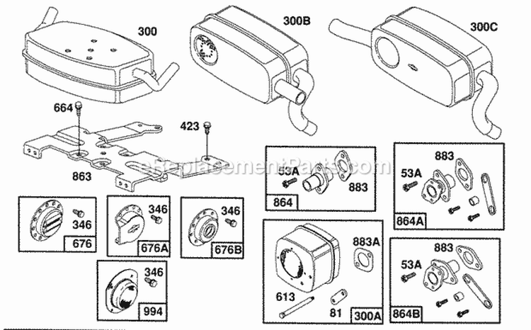 Mufflers Groups Deflectors Diagram and Parts List for 400707-0102-99  Briggs and Stratton Engine